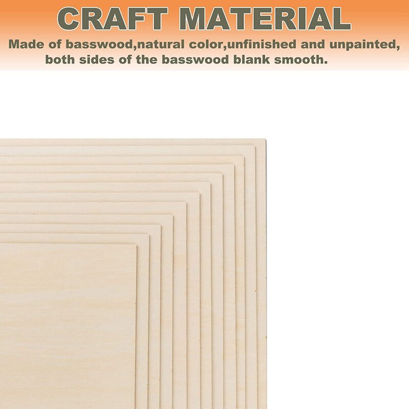 لوح قشرة خشب رقيق ، لوح خشب رقائقي للحرف اليدوية ، 4 × 4 بوصة ، 1 16 بوصة ، 50 عبوة