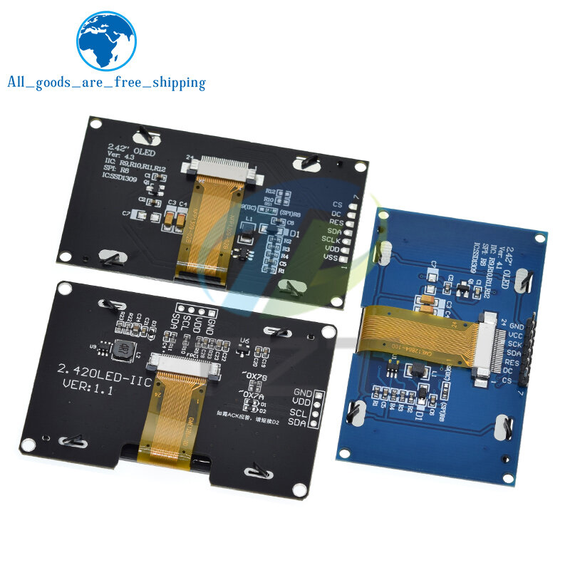 Módulo de exibição OLED para Arduino UNO R3, interface serial, 2,42 polegadas, tela LCD HD 128x64, SSD1309, 7 pinos, SPI, IIC, I2C