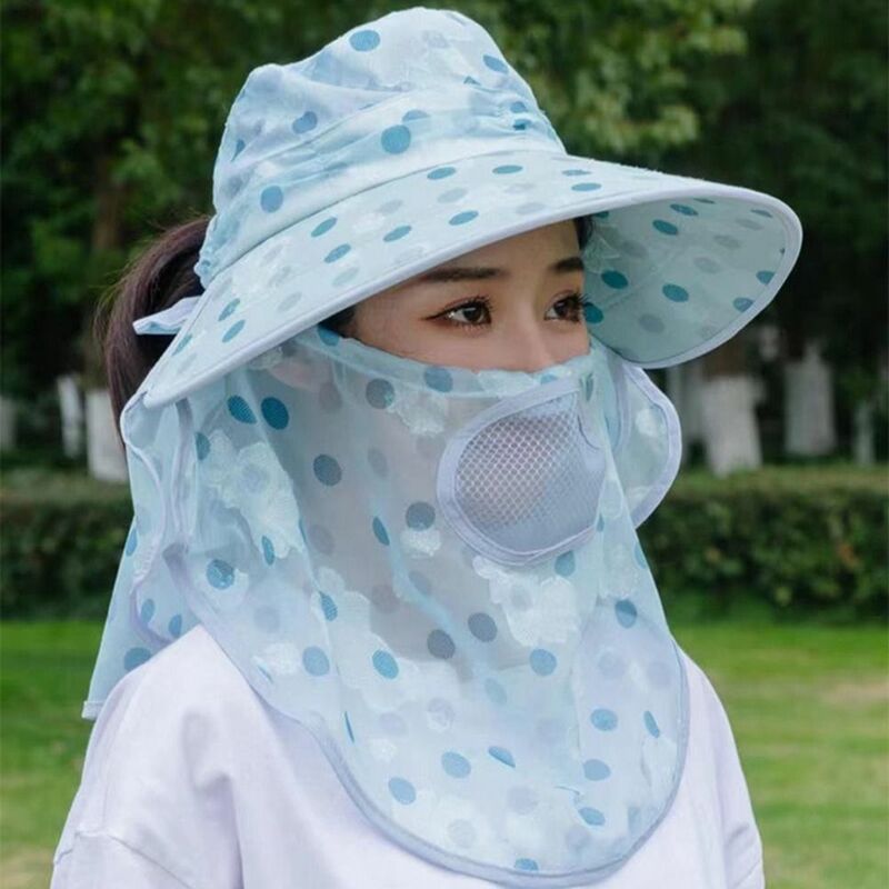 Elegante máscara facial de aba larga para mulheres, chapéu de chá, boné de pesca, capa de trabalho agrícola, decote solar
