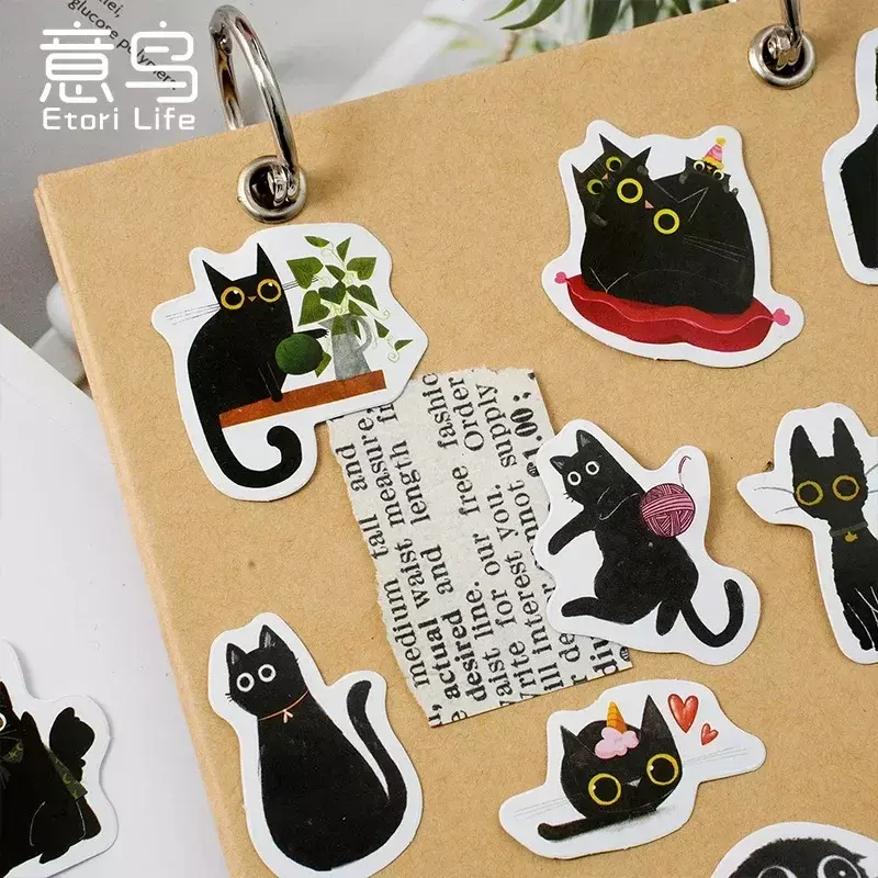 45 Stück Panda Aufkleber schwarze Katze dekorative Box Aufkleber Scrap booking Etikett Tagebuch Briefpapier Album Telefon Journal Planer