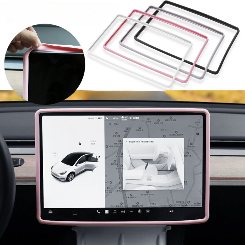 Protector de pantalla para Tesla Model 3 Y, cubierta embellecedora protectora de silicona, Control Central, navegación, accesorios de coche, rosa, gris, blanco