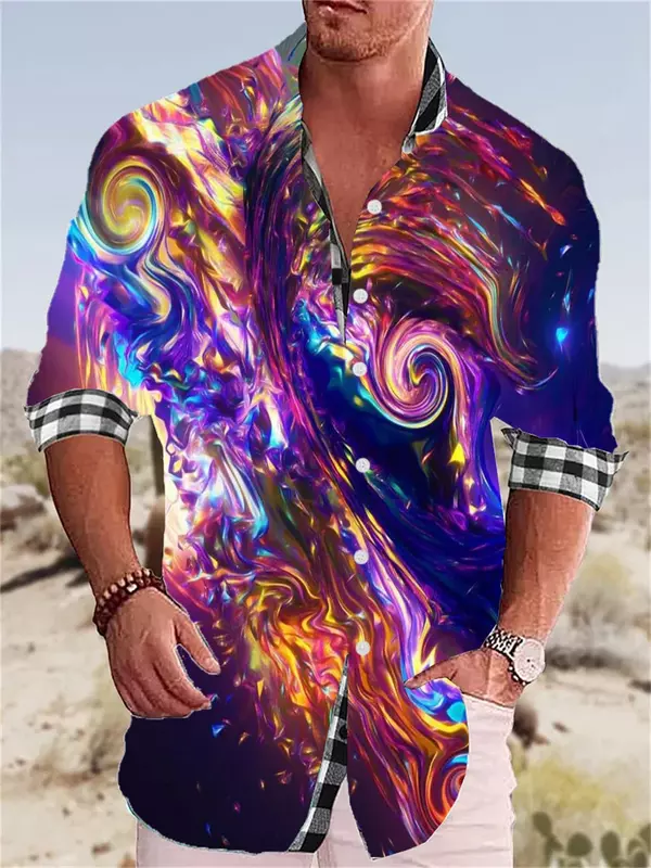 남성용 고화질 패턴 셔츠 라인, 캐주얼 파티 트렌드, 부드럽고 편안한 원단 라펠 셔츠, 고품질 패션, 2023