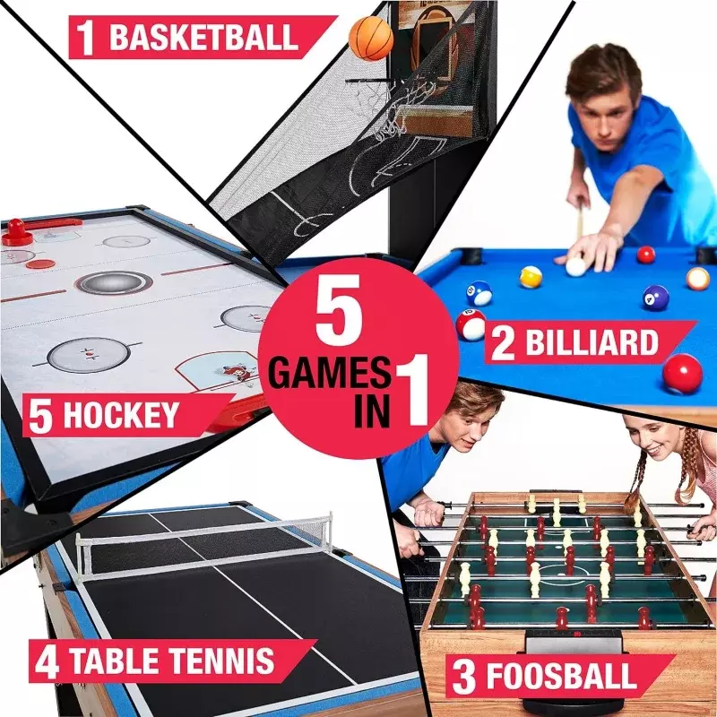 MD Sports Combination Games Multiple Styles Arcade Collection, Billiards, Ping Pong, Hockey, Basketball and Foosball Combination