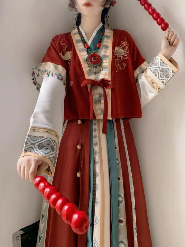 레드 한푸 여성 중국 전통 의상, 여성 한복, 우아한 일상 개선, 위진 스타일, 시닉 코스프레