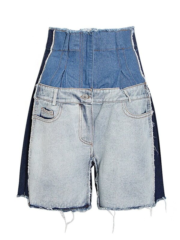 ROMISS-Shorts jeans coloridos femininos, cintura alta, costura, solto, moda, senhoras, verão, 2022, roupa de rua