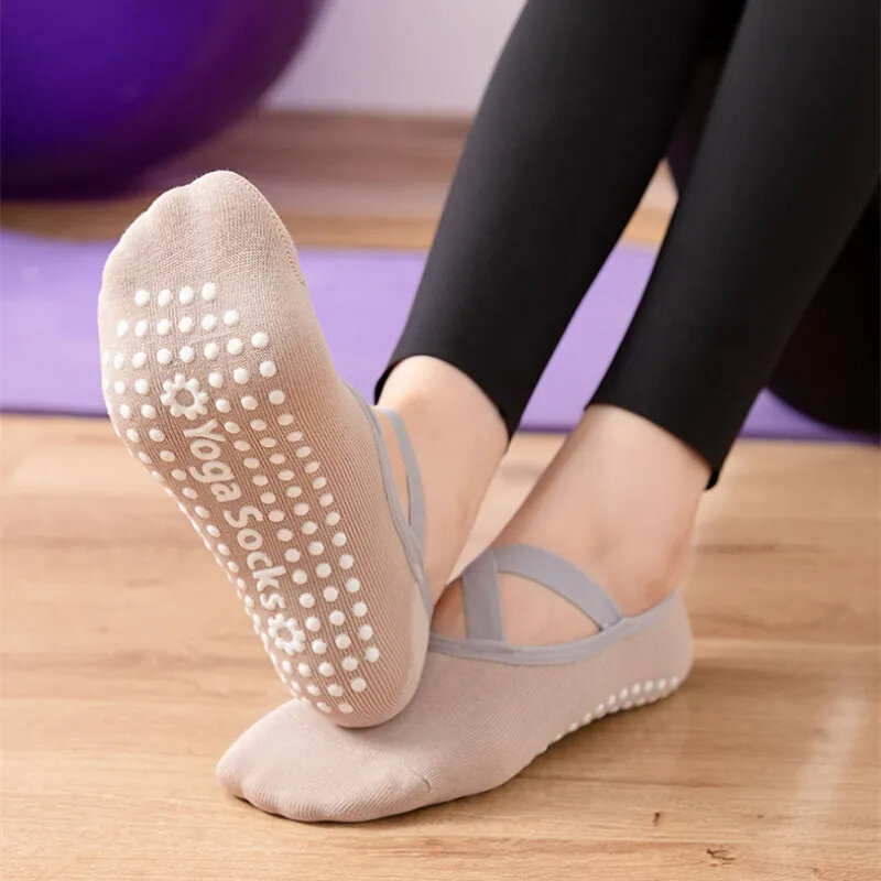 Profissional Anti-Slip Silicone Yoga Socks para mulheres, sem encosto, respirável, bandagem, dança, esportes, balé, Pilates, 1 par