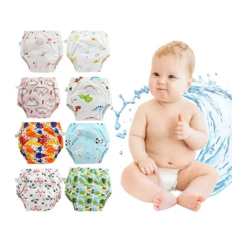 5PC wodoodporne bawełniane spodnie treningowe wielokrotnego użytku dla niemowląt spodenki dla niemowląt bielizna tkanina pielucha dla niemowląt pieluchy majtki pieluchy przewijak pieluchy