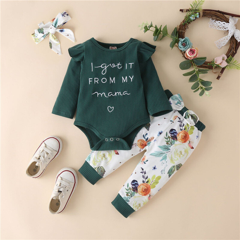 Newborn Girl Clothes Set 3 Months Baby Girl Clothes Toddler Girl Outfits Baby Bodysuit + Bow Pants Infant Kids Clothing