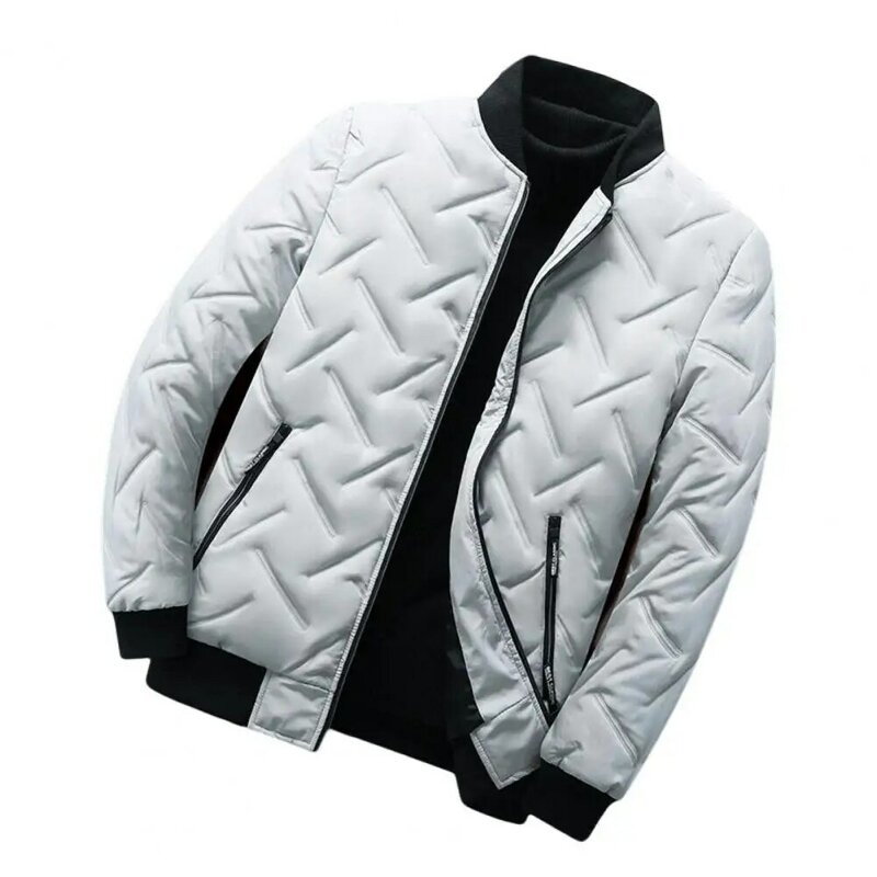 Jaqueta de zíper enchimento fofa masculina, casaco gola Stand, leve, elegante