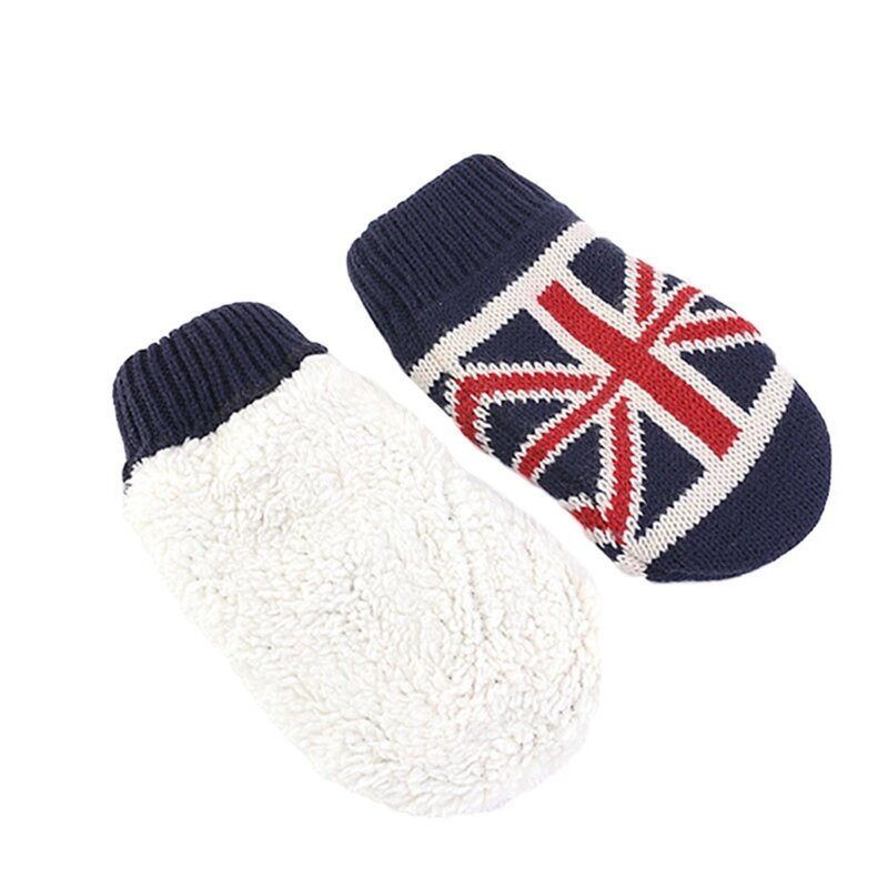 طفل أطفال 3 قطع شتاء دافئ قبعة صغيرة وشاح طويل قفازات مجموعة USA الأمريكية المملكة المتحدة البريطانية العلم محبوك الجمجمة