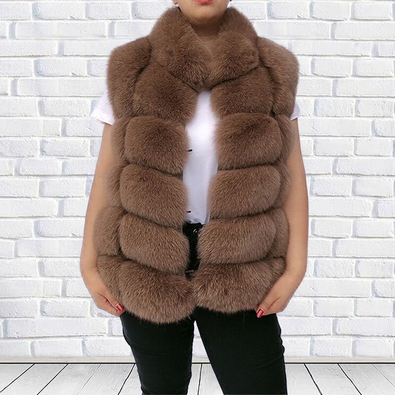 Chaleco de piel de zorro natural para mujer, chaquetas peludas de lujo, cuello levantado, otoño e invierno, nuevo, 2023