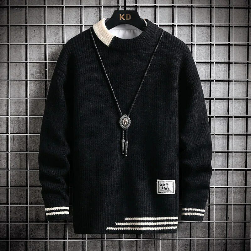 Męskie stylowe ciepłe swetry jesienno-zimowe/męskie z długim rękawem pulower z okrągłym dekoltem męskie jednokolorowe swetry biznesowe 3XL-M
