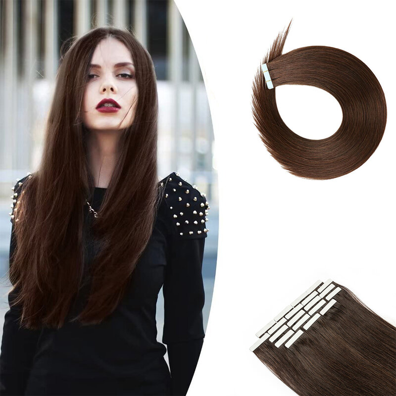 Лента для наращивания волос, человеческие волосы, темно-коричневые #2, бесшовные ленты для наращивания волос, невидимые накладные волосы для женщин, 50 г/упаковка