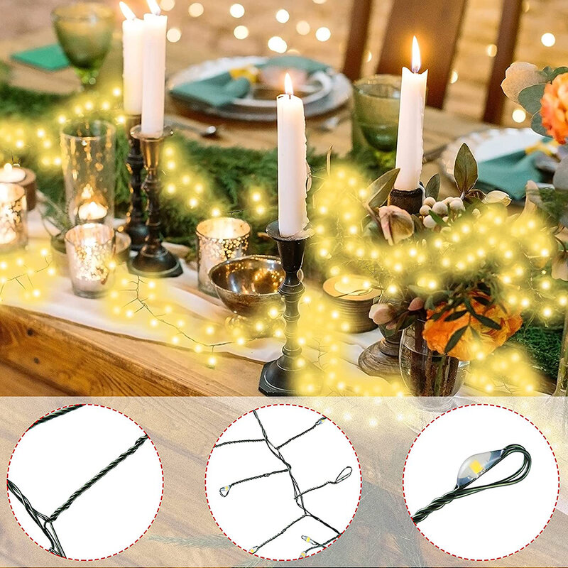 Green Wire LED String Fairy Lights, Cluster, Árvore de Natal, Guirlanda para Ano Novo, Rua, Home Party, Decoração de casamento, ao ar livre