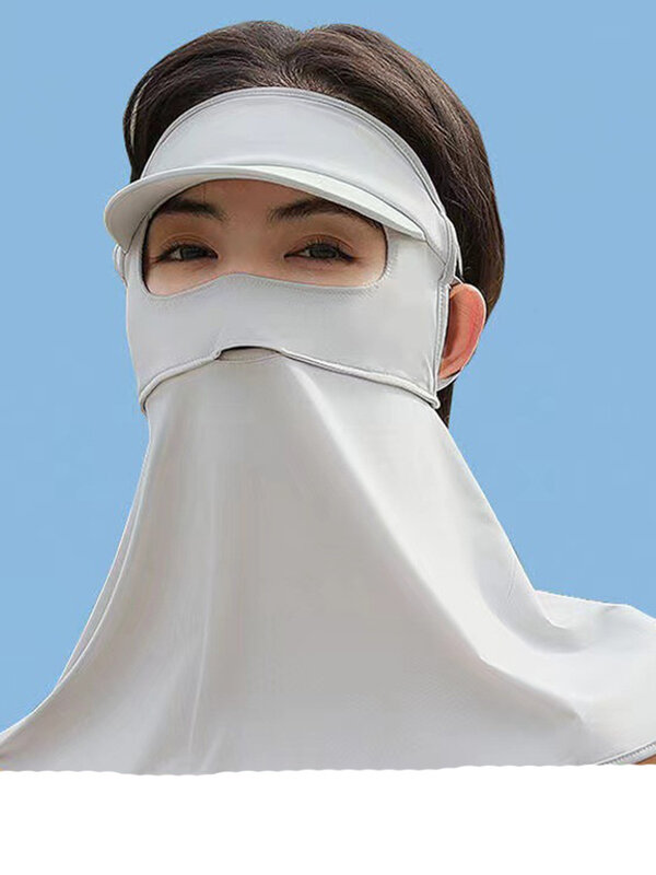 Chapéu com máscara protetor solar ao ar livre para verão feminino, anti-ultravioleta, seda gelo, capa fina respirável, rosto, preto, cinza, UPF50 Plus, facekini