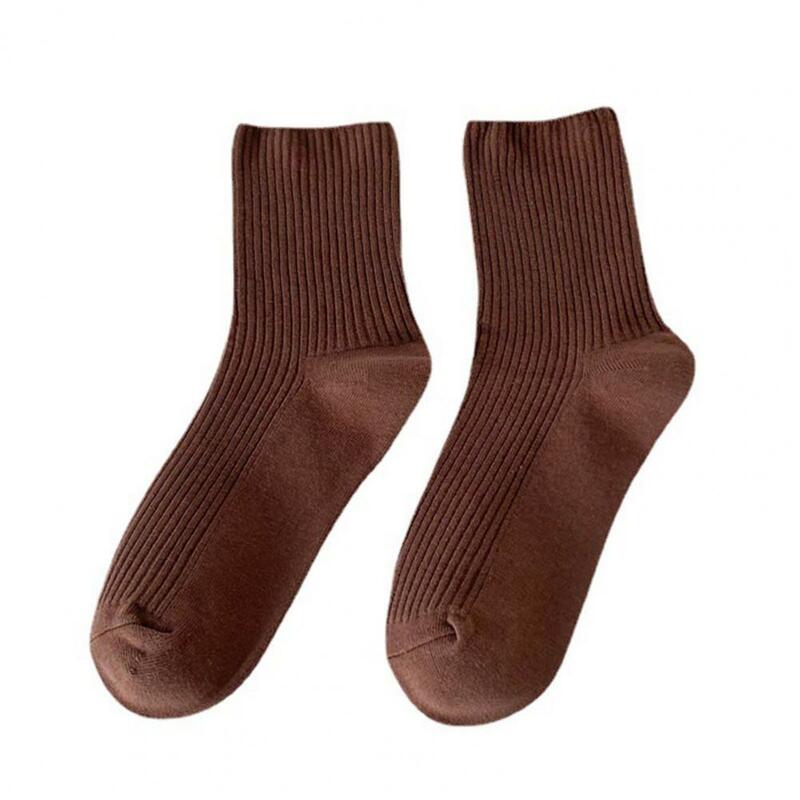 1 Pair Mid-tube Elastic Women Socks Casual Solid Color Ribbed Sports Socks Streetwear Bottoms Anti-friction Skateboard Socks