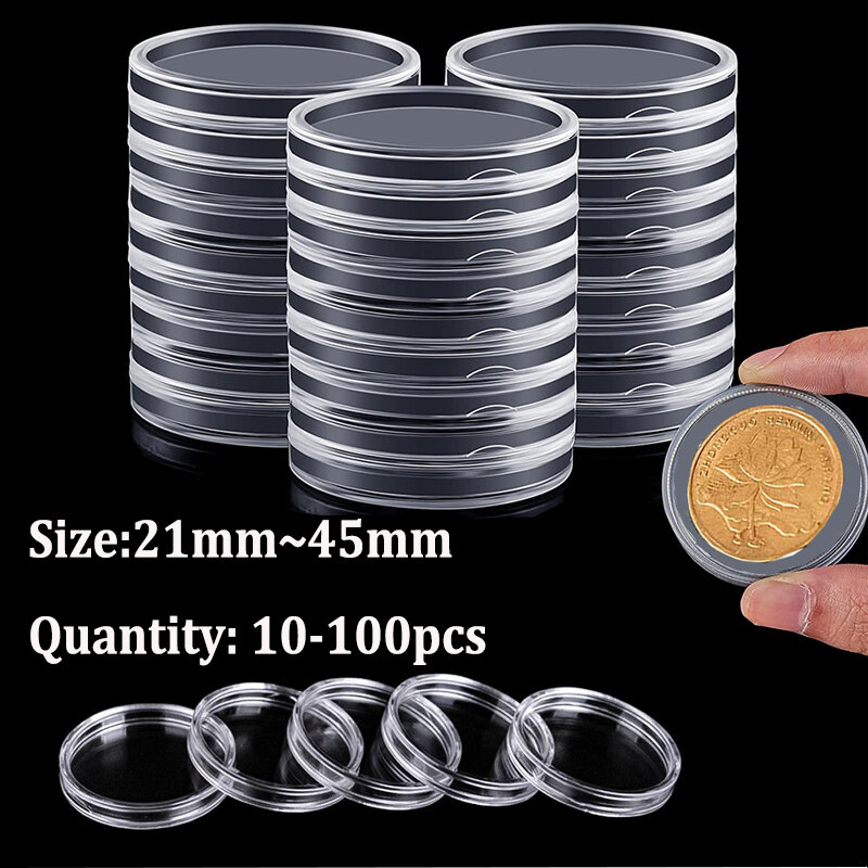 21/23/25/30/32/38/40/45mm Coinning Capsules Storage Box Clear Plastic Coinning Cases Holders Protector Coinning Capsules Storage