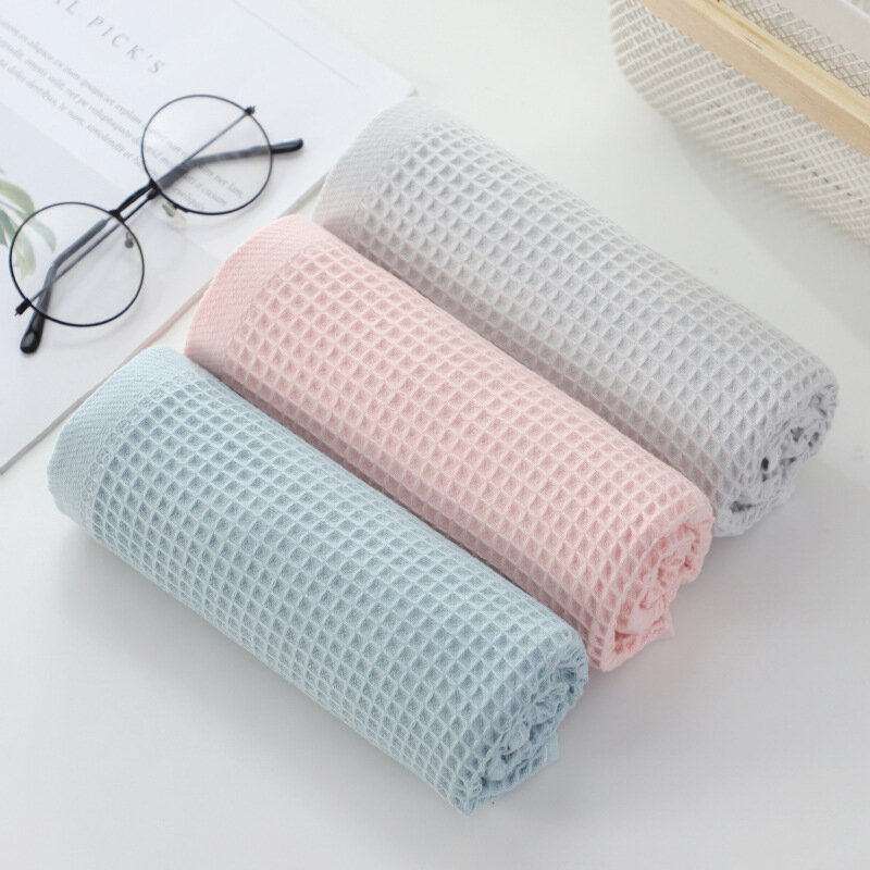 Вафельное полотенце из чистого хлопка, бытовое полотенце для мытья, сотовое японское популярное онлайн полотенце для лица, простое влагопоглощение без волос