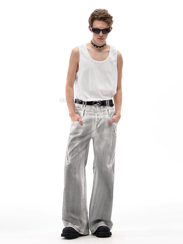 Reddachic กางเกงยีนส์ขาบานสำหรับผู้ชาย, กางเกงยีนส์หลวมกางเกงเอวสูงกางเกงยีนส์แนวสตรีทแวร์ Y2k วินเทจ