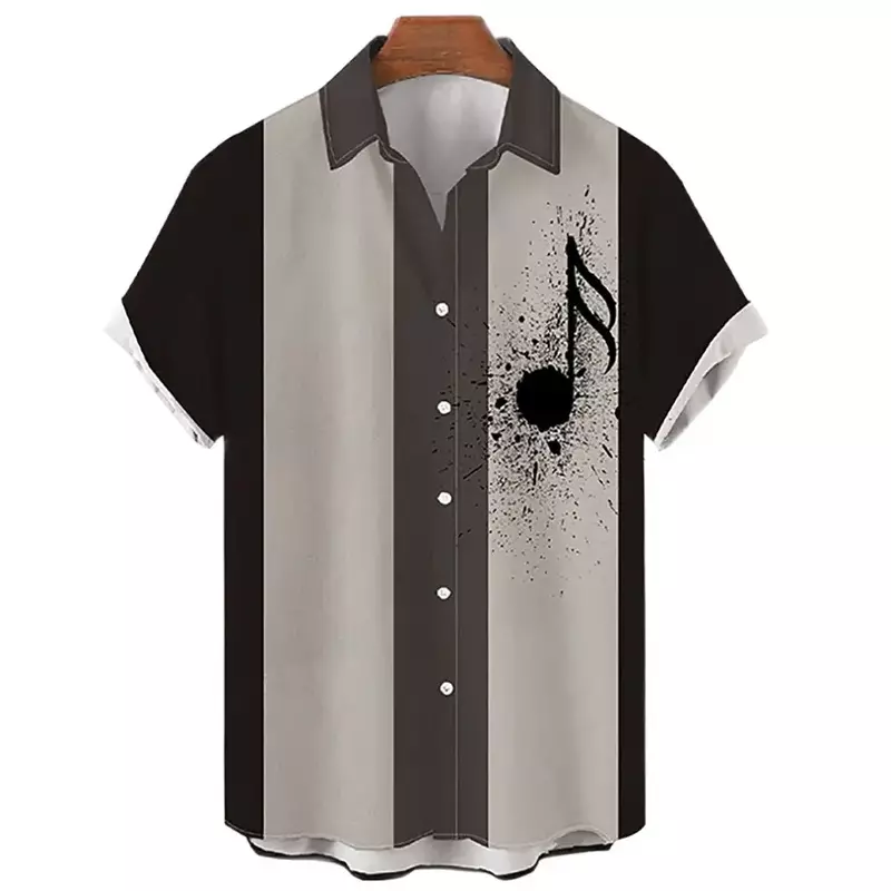 2024 New Summer Lapel Single Button Hawaii Men's Casual 3D Printed Shirt, Beach Short Sleeve Shirt, Instrument Shirt