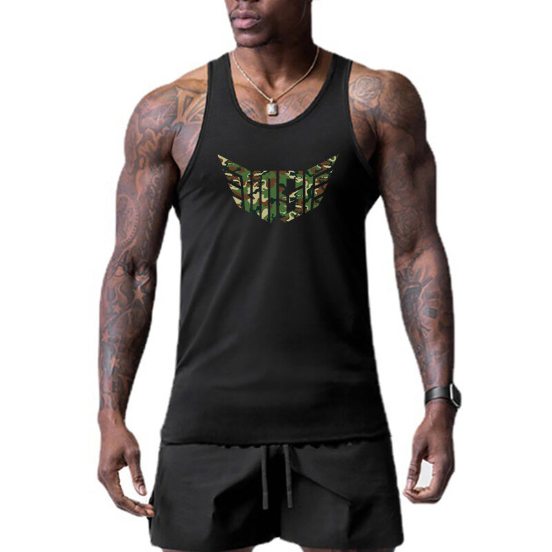 New Workout Men Print Fashion Casual Sleeveless Mesh Tank Tops Gym Bodybuilding Summer Breathable Quick Dry Cool Feeling Shirt