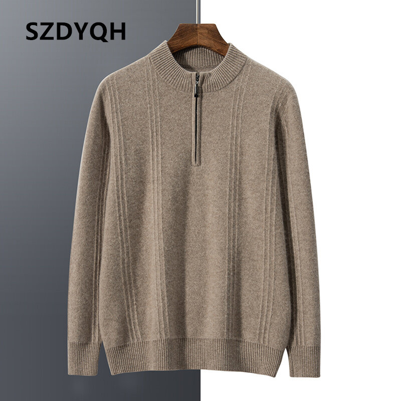 SZDYQH 2023 musim gugur musim dingin 100% pakaian pria kasmir pakaian pria klasik Inggris angin warna Solid Sweater Fashion pria rajutan Pullover