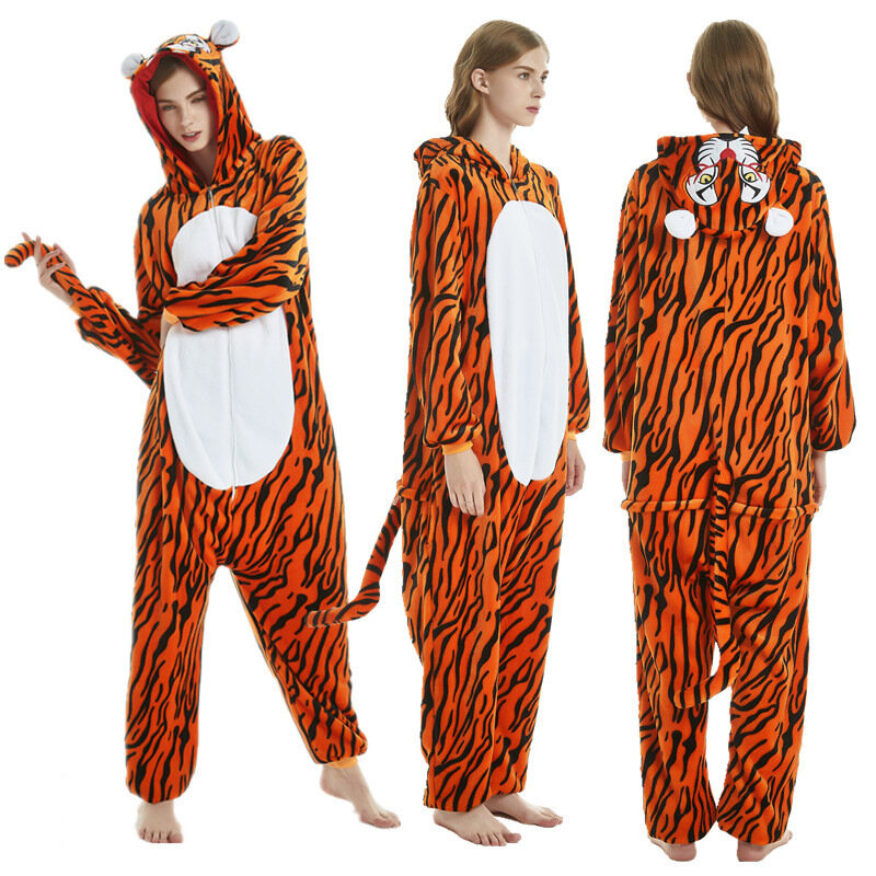 Kind Erwachsenen Tiger Stram pler Kostüm Cosplay Winter Pyjama Tiger Pyjama Schlafanzug Nachtwäsche Party Kleidung Jungen Mädchen Frauen