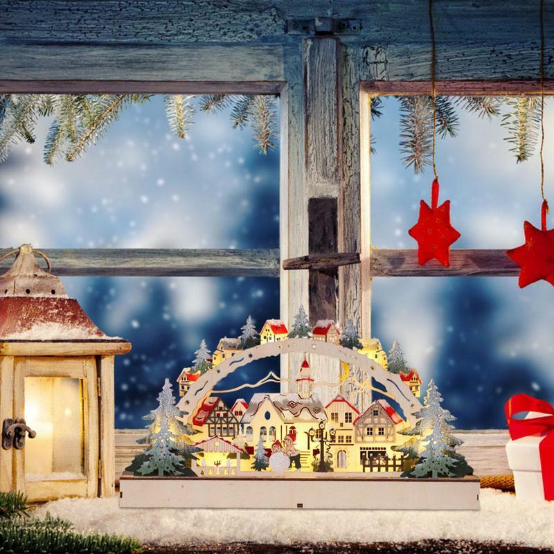 منزل خشبي مع ضوء LED ، منزل عيد الميلاد ، المشهد الإبداعي ، منازل القرية ، طاولة عيد الميلاد