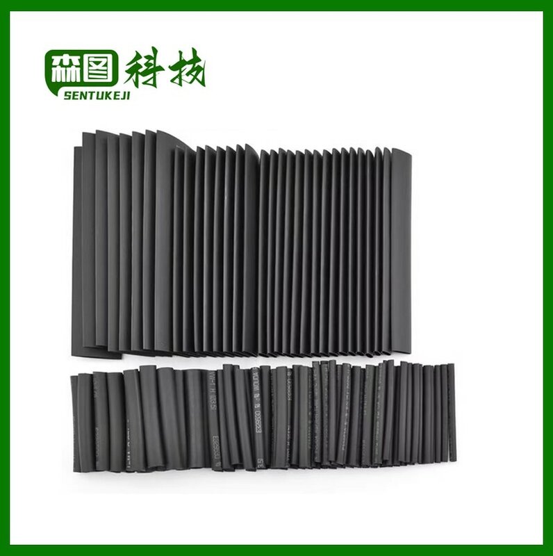 127pcs/lot Heat Shrink Tubing 7.28m 2:1 Black Tube Car Cable Sleeving Assortment Wrap Wire Kit with Polyolefin Tub