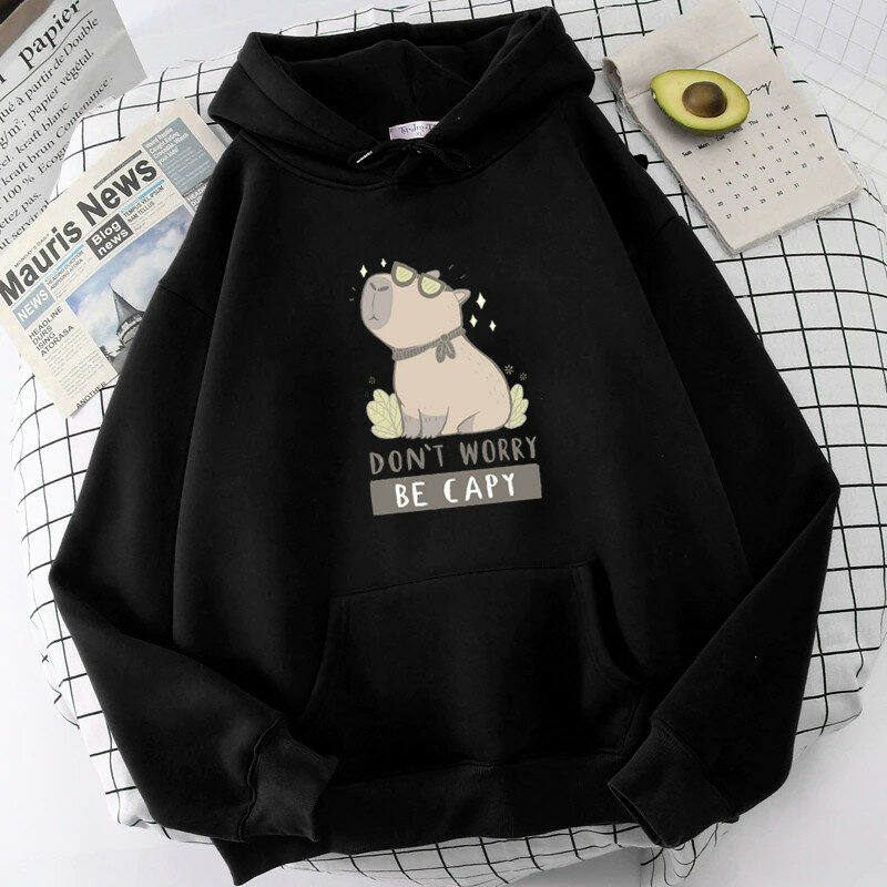 ไม่ต้องกังวลกับ Capy Hoodie การ์ตูน Capybara พิมพ์ Pullovers เสื้อหญิงเสื้อผ้า Hip Hop Harajuku ฤดูหนาว Hoodies