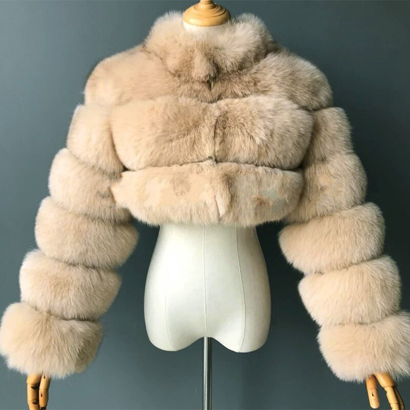 여성용 크롭 모피 재킷, 럭셔리 밍크 코트, 겨울 탑 패션, 핑크 인조 모피 코트, 우아하고 두껍고 따뜻한 겉옷, 가짜 모피 여성 재킷