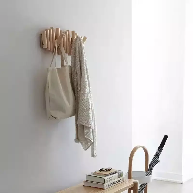 Nordic Solid Wood Coat Rack with Hooks Hat Clothing Storage Shelves Wall Mounted Hanger Entrance Hallway Furniture Space Saving