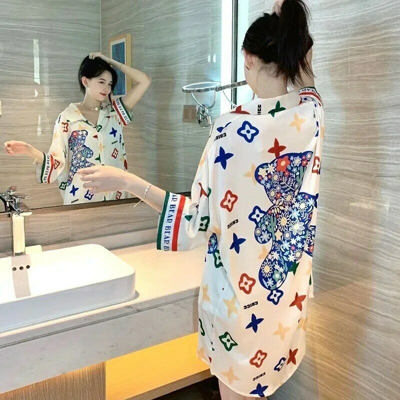 2024 neue V-Ausschnitt Homewear sexy extra große kurze Nachthemd Frauen Sommer Lounge wear Französisch dünnes Hemd Halbarm Pyjama Damen