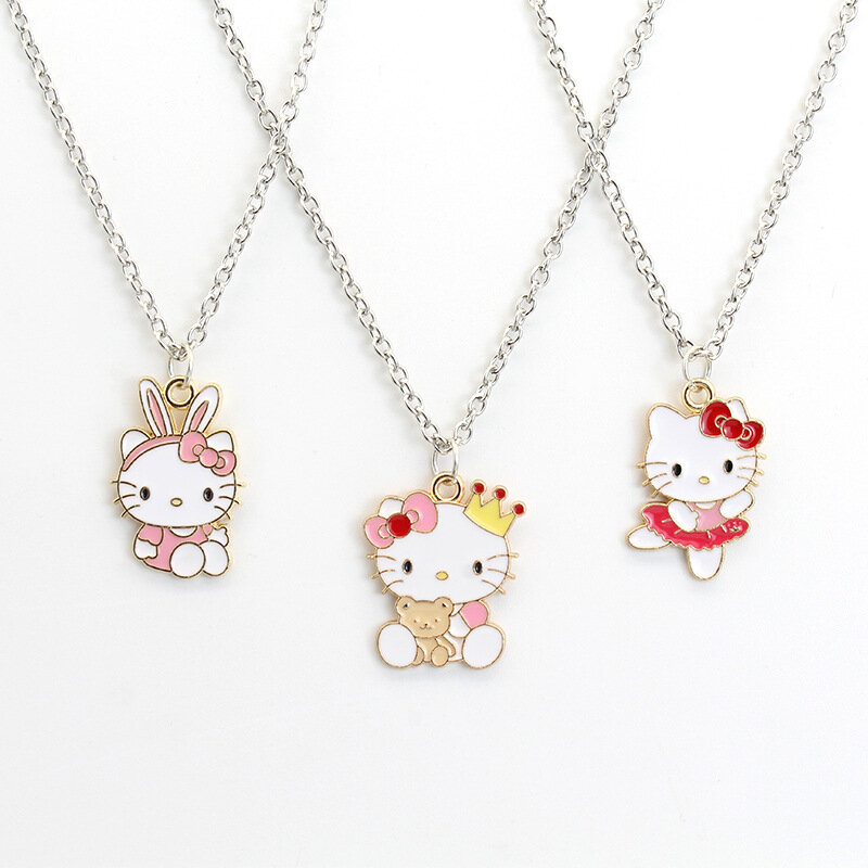 Kawaii Sanrio Anime Hello Kitty Alloy Necklace Cartoon KT Cat Pendant Girl Sexy Collar Chain As A Holiday Gift for Girlfriend