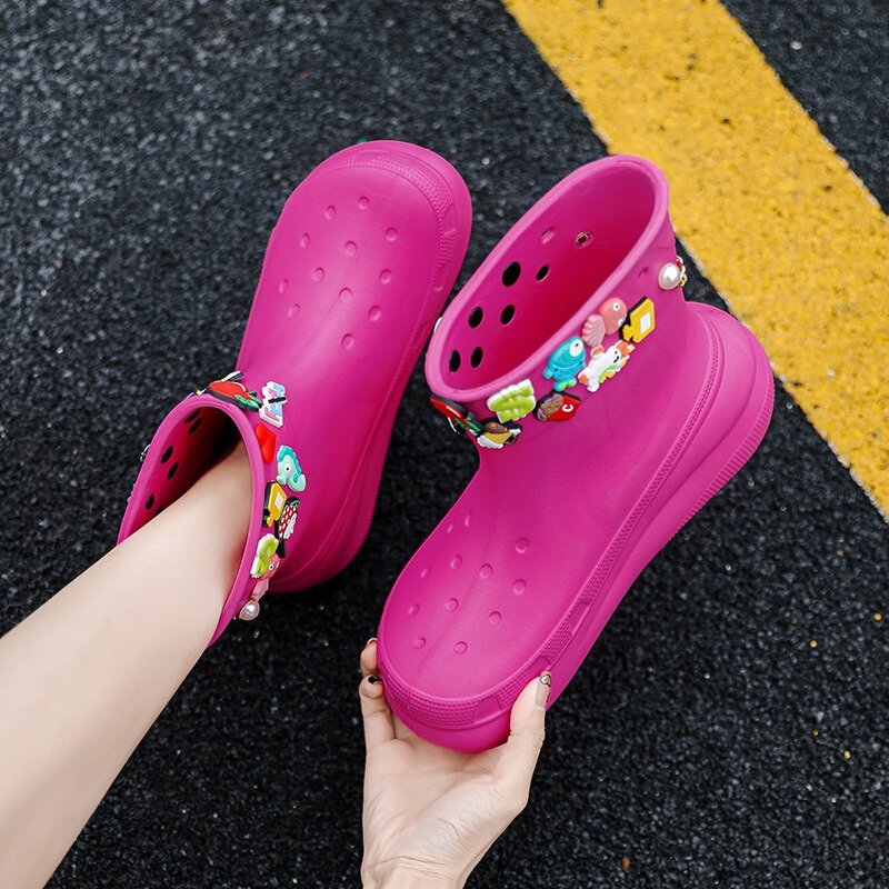 Koreańskie kalosze śliczne Joker na grubą podeszwę EVA buty modne nowe odzież przeciwdeszczowa buty antypoślizgowe letnie