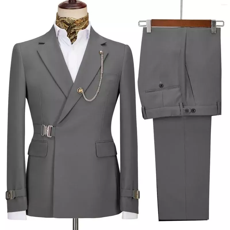 Terno Slim Fit masculino com lapela, blazer e calças, designer italiano, festa de casamento, acessórios de vestuário, 2 peças
