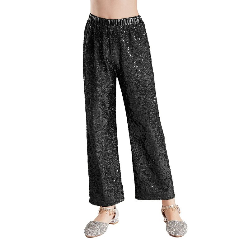 Fashion Kids Girls Hiphop Jazz Dance Sequin Pants Elastic Waistband Loose Trousers for Party Stage Performance Show Costume