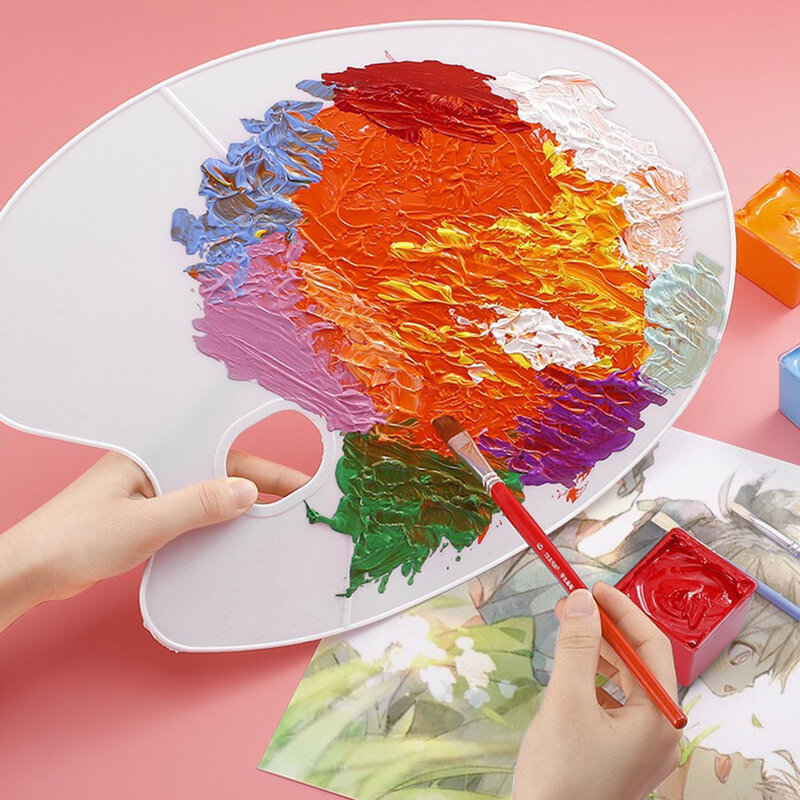 Paleta de acuarela Ovalada para niños, pintura de artista, bandeja de pigmento de plástico, suministros de Arte de Graffiti DIY, suministros completos