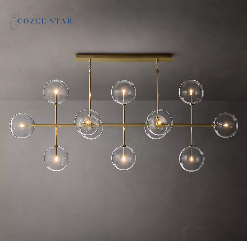Glass Globe Linear Chandeliers Lighting Modern Brass Chrome Black Hanging Lamps for Ceiling Dining Room Living Room Lights