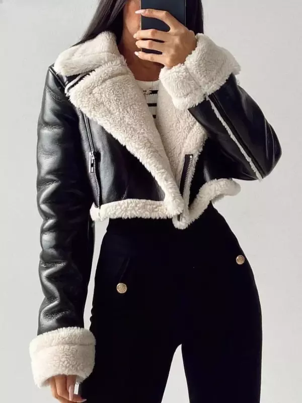 2023 Herbst Winter Damen Lederjacke Mantel Mode Vintage Reiß verschlüsse Kunst leder lässig einfach cool kurz weich warm Mäntel