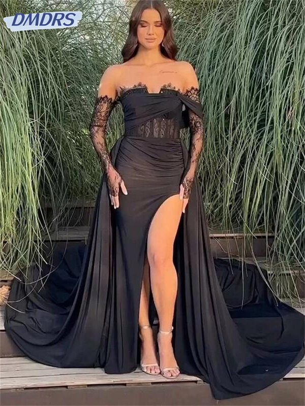 Black Sexy Mermaid Prom Dresses One Shoulder Leg Split Corset Sweetheart Evening Party Gowns With Train Pageant Gown 2024