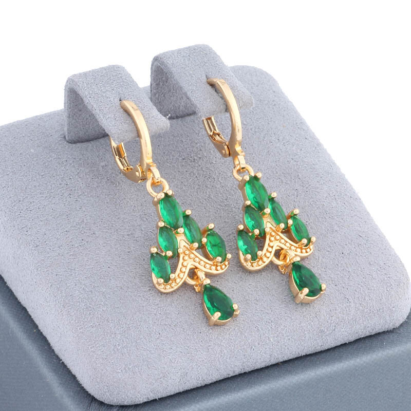 New Unique Flower Drop Earring for Women Gold Color With Shiny Natural Zircon Daily Vintage Jewelry Gift