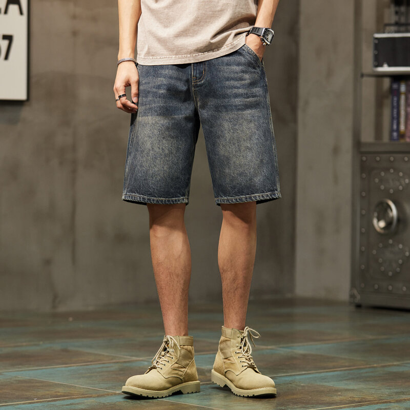 2024 Sommer Jeans shorts Herren Jeans dunkelblaue Herren Shorts Jeans übergroße 42 Straight Cut Loose Fit Mode taschen Streetwear