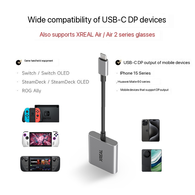 XREAL 허브 USB-C PD 고속 충전 어댑터, 휴대용 비디오 어댑터, XREAL AIR/AIR2 안경 스위치 PS4 PS5 변환기용, 120hz 2IN1