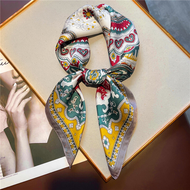 Foulard de printemps en soie imprimé pour femmes, châle enveloppant, Hijab, sac à main pour cheveux, Foulard, Bandana, cravate, 2022