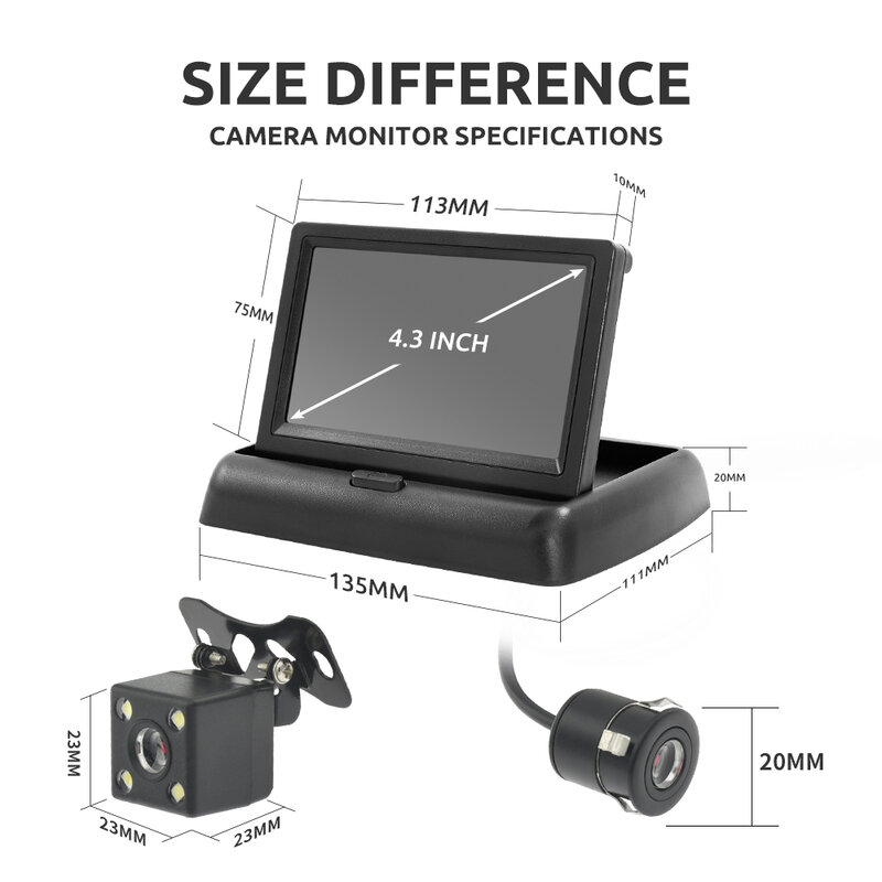 Mjdoud Auto Monitor Met Achteruitrijcamera 4.3 "Tft Lcd Hd Scherm Led Backup Camera Voor Voertuig Parkeren Eenvoudige Installatie