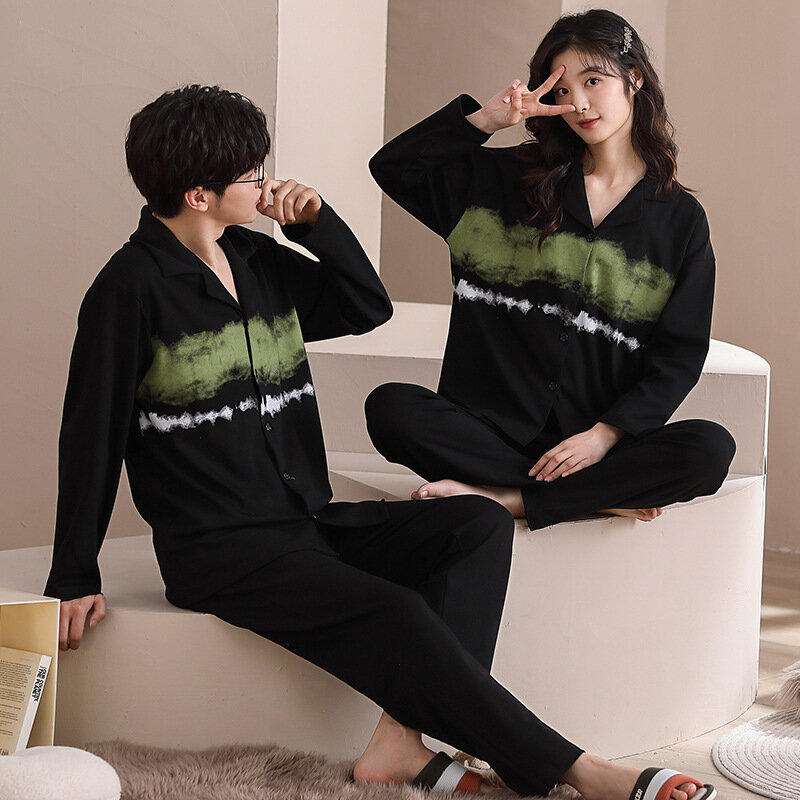 Coppia pigiama Set 100% cotone Homewear moda coreana manica lunga pigiameria nuovo autunno Pj Set per amante pigiama Hombre Dropship