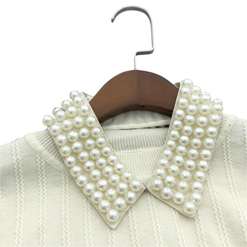 Collar falso perlas imitación para mujer, 652F, para camisa, suéter, Collar decorativo Formal/informal