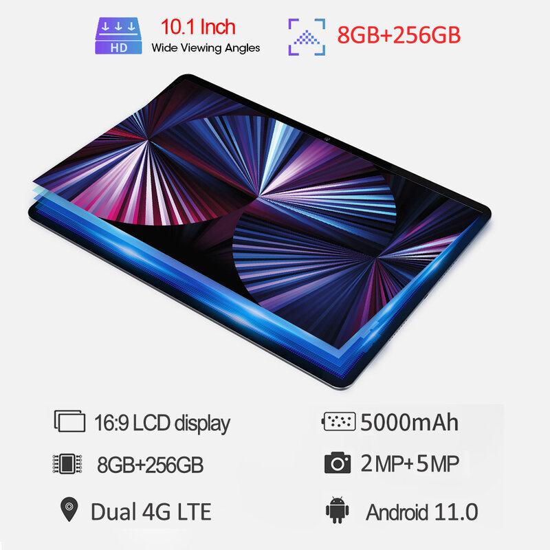 Tabletas de alta resolución de 10,1 pulgadas, Tablet PC de ocho núcleos, 8GB de RAM, 256GB de ROM, Google Play, red Dual 4G, GPS, Bluetooth, Wi-Fi, Android 11