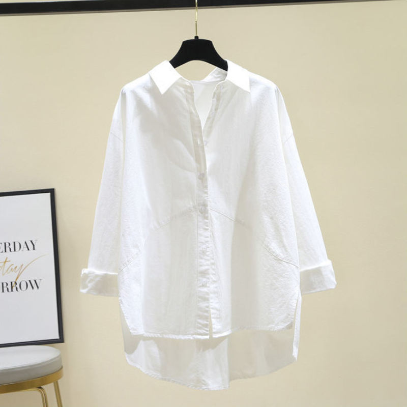 Camisa feminina de manga comprida de algodão puro, solta e elegante, casual redutora de idade, nova versão coreana, primavera e verão, 2024